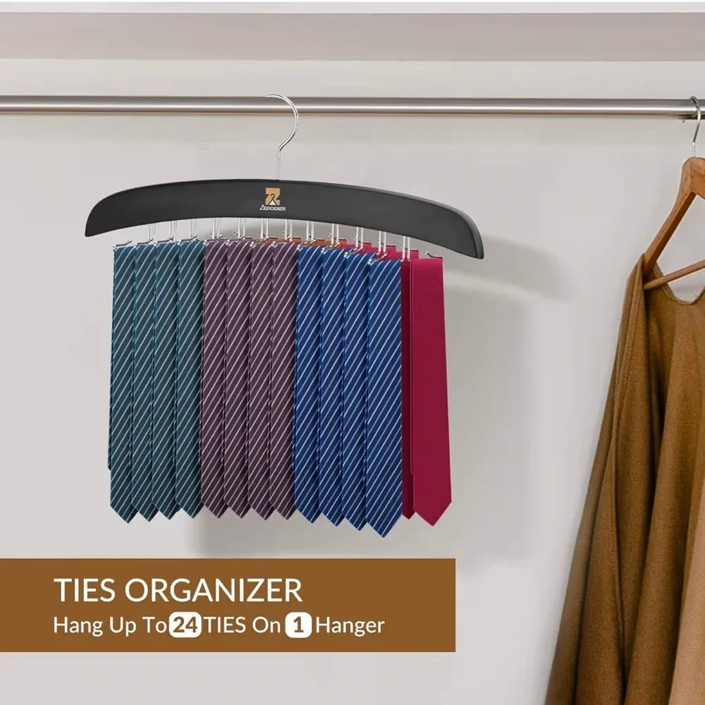 Zedodier Wooden Belt Tie Organizer Hanger 24 Hooks Tank Top Bra Camisole Holder